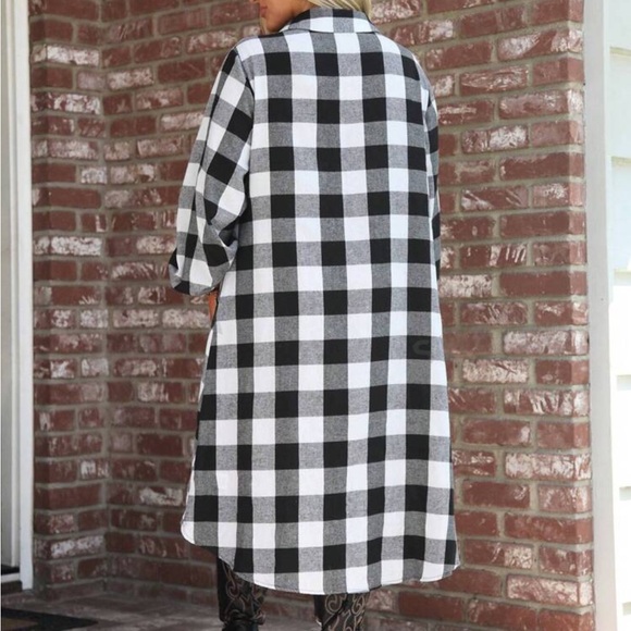 Classic Plus Size Plaid Check Pockets Button Down Up Midi Cotton Dress - Picture 2 of 5